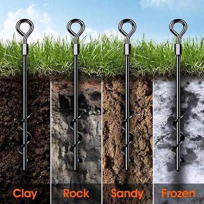 Ground Anchors, Trampoline Anchors Heavy Duty Screw in Ground Anchors 8Pack，Tent Stakes for Camping Tent, Trampoline, Canopies, Carports, Sheds, Swing Sets,14in Ground Anchors for High Winds, Black