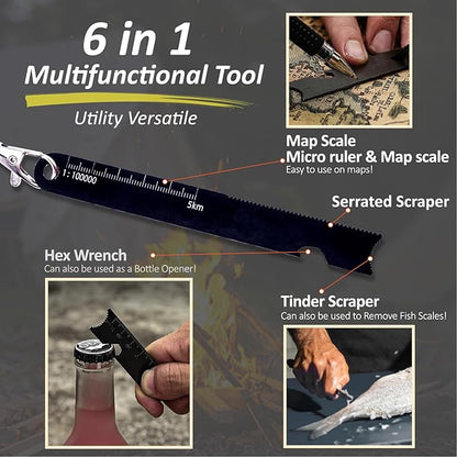 Flint and Steel Fire Starter Kit 7-in-1 Ferro Rod Fire Steel Bushcraft Equipment, Portable Survival Magnesium Kit with 36" Waterproof Wick Rope, Multi Tool Scraper, Compass for Camping Hiking