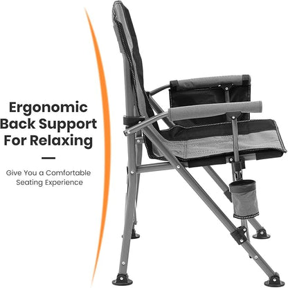 XGEAR Camping Chair with Padded Hard Armrest, Sturdy Folding Camp Chair with Cup Holder, Storage Pockets Carry Bag Included, Support to 400 lbs