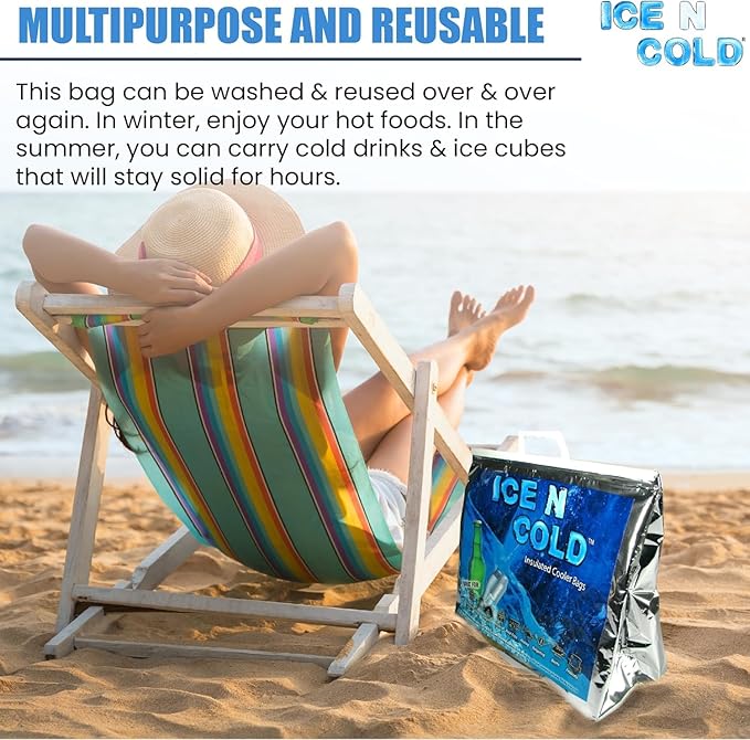 Insulated Cooler Bag - X-Large 40 lbs Capacity (Pack of 5) | Lightweight, Soft, Collapsible | Ideal for Groceries, Camping, Hiking, Beach, Travel
