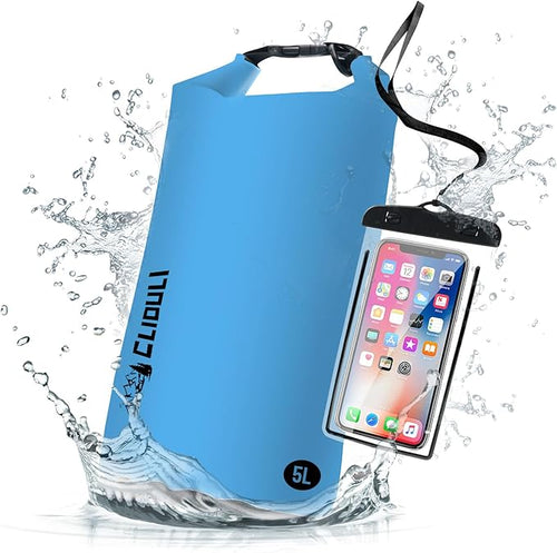 Waterproof Dry Bag,Roll Top Blue Small Waterproof Backpack 2L/5L/10L/20L/30L/40L Floating Lightweight Bags for Kayaking, Boating, Fishing, Swimming Camping with Waterproof Phone Case