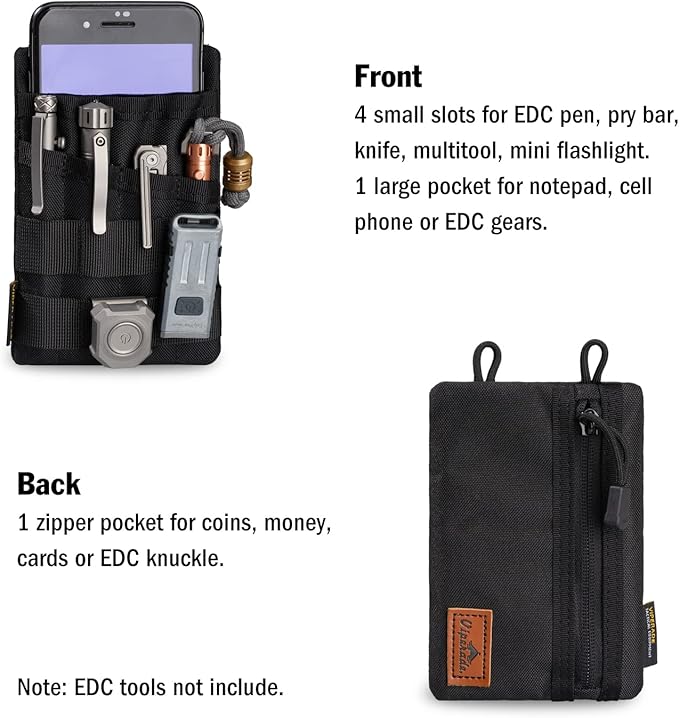 VIPERADE VE4 Tool Pouch, Nylon Pocket Organizer with 2 Pockets and 4 Small Tool Storage EDC Gears, Best Gift to Keep Organized, Hold Your Flashlight/Pocket Knife, Tactical Pen, Notebook