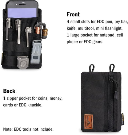 VIPERADE VE4 Tool Pouch, Nylon Pocket Organizer with 2 Pockets and 4 Small Tool Storage EDC Gears, Best Gift to Keep Organized, Hold Your Flashlight/Pocket Knife, Tactical Pen, Notebook
