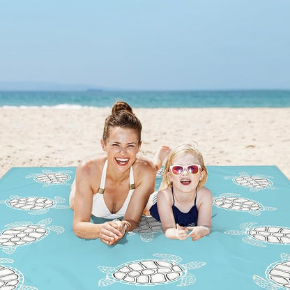 Beach Blanket Waterproof Sandproof Oversized, 10'X 9' Extra Large Beach Mat Fits Up to 10 People, Lightweight & Compact Polyester Picnic Blankets for Outdoor, Travel, Camping, Hiking-Baby Sea Turtle