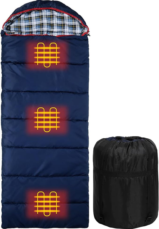 REDCAMP Flannel Sleeping Bag for Adults, Comfortable Cotton Sleeping Bags for Camping with Detachable Hood, Red/Grey/Blue