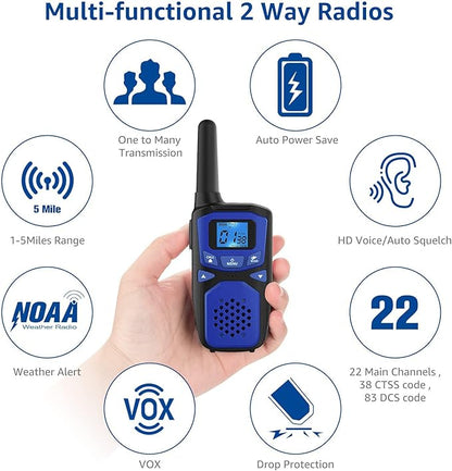 Adult Walkie Talkies 2 Pack, WokTok Rechargeable Long Range Walkie Talkies 2 Way Walkie Talkies, 22 Channels VOX Scanning LCD Display Ideal for Gift Giving, Family Camping and Hiking