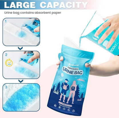 SUNBURST Disposable Urine Bag Pee Bags for Travel for Women and Men,12PCS Unisex Travel Urinal Bags,Portable Urinal Bag and Vomit Bags,Portable Toilet Bag for Travel,Camping,Pregnant,Patient, Kids