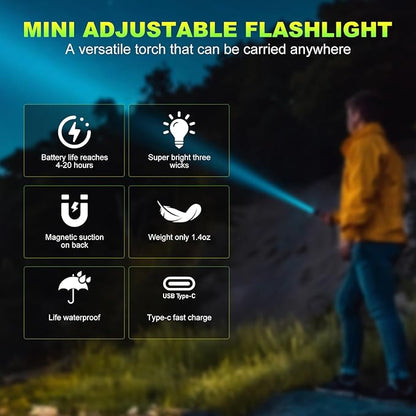 Mini Rechargeable Flashlight with Clip, Pocket LED Small Super Bright Flash Light with USB C Charging, EDC Magnetic Lightweight Tactical 5 Modes Lamp for Camping,Hiking,Emergency