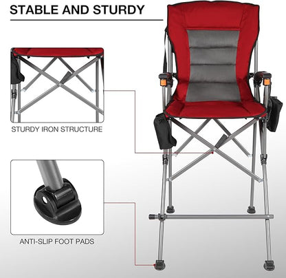 Extra Tall Folding Chairs for Adults 330lbs, Portable Bar Height Foldable Director Chairs for Camping Outside, Comfortable with Makeup Pocket, High Back and Footrest,Red