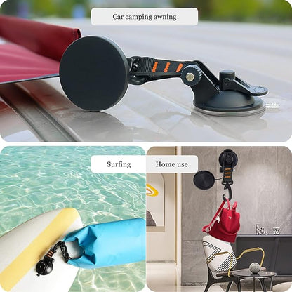 CONBOLA Suction Cups Hooks 4 Pieces Outdoor Car Camping Essentials Heavy Duty Upgraded Tie Down Suction Cup,Camper Accessories Strong Power for RV Boat Window Glass Camping Trap.(4 pcs,Orange)