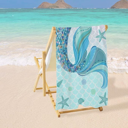 Mermaid Beach Towel, Cute Quick Dry Thin Mermaid Tail Absorbent Bath Towel for Girls & Womens, Kids Fantasy Summer Lightweight Beach Blanket for Travel Pool Yoga Sports 30 x 60 in