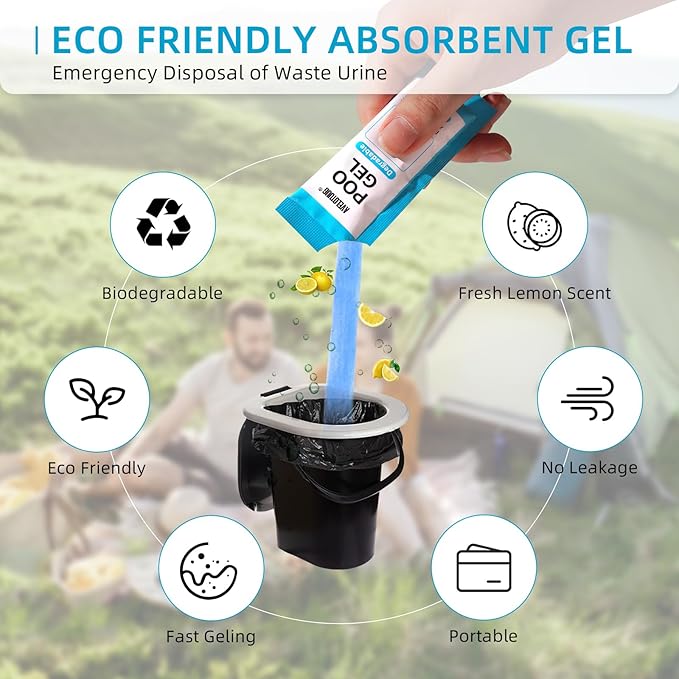 Portable Toilet Absorbent Gel Powder, 60 Pack Poo Gel for Camping Toilet Solid Waste and Urine, Eco Gel for Outdoor Recreation Hiking Fast-Acting Gel Deodorizing Treatment