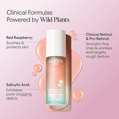 Alpyn Clarifying Facial Oil with Retinol & Pink Algae | Clear Congestion, Smooth Fine Lines, Improve Texture & Glow | 1 Fl Oz / 30 ml