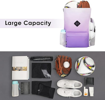 WANDF Drawstring Backpack Sports Gym Bag with Shoes Compartment, Water-Resistant String Backpack Cinch Bag for Women Men (Purple Gradient)