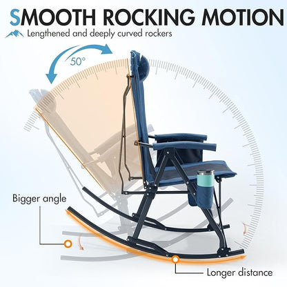 PORTAL Oversized Folding Rocking Camping Chair Portable Outdoor Rocker with High Back Hard Armrests Carry Bag, Supports 400 lbs