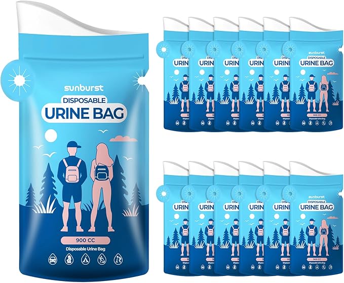 SUNBURST Disposable Urine Bag Pee Bags for Travel for Women and Men,12PCS Unisex Travel Urinal Bags,Portable Urinal Bag and Vomit Bags,Portable Toilet Bag for Travel,Camping,Pregnant,Patient, Kids