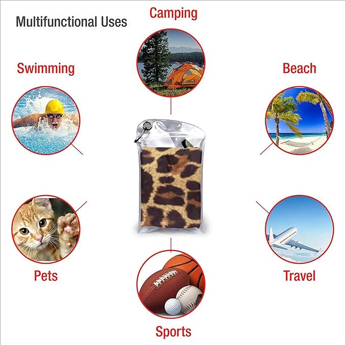 Microfiber Travel Towel Quick Dry Swim Gym Towel 31.5 X 15.8 Inch Absorbent with Loop Hand Towels for Kids Adults Camping Hiking Sports (Leopard Print)