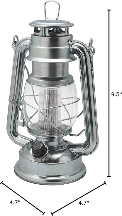YAKii LED Vintage Metal Hanging Hurricane Lantern - 12 LED Dimmer Switch Cold White Battery Operated for Power Outage Indoor Camping Lighting Outdoor Brooklyn (Silver 2 Pack)