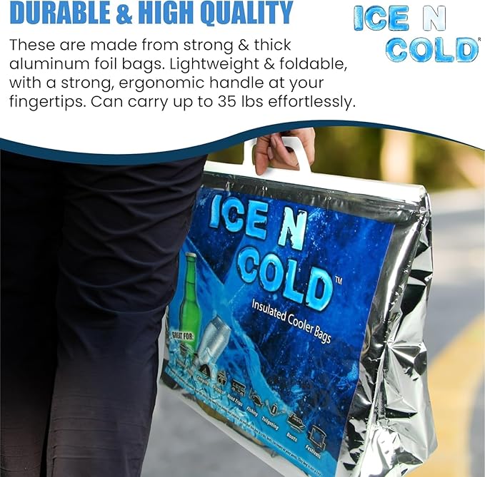 Insulated Cooler Bag - X-Large 40 lbs Capacity (Pack of 5) | Lightweight, Soft, Collapsible | Ideal for Groceries, Camping, Hiking, Beach, Travel