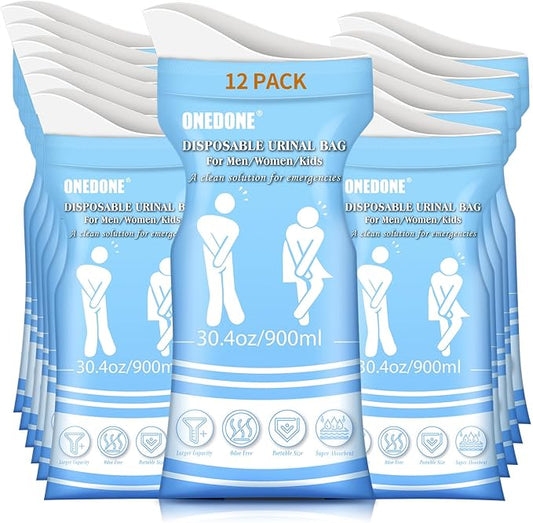 ONEDONE Disposable Urine Bags 6/8/12/24 30.4 OZ Pee Bags for Travel for Men Women Kids Emergency Urine Bags Portable Unisex Urinal Bags Vomit Bags for Traffic Jams Camping Hiking