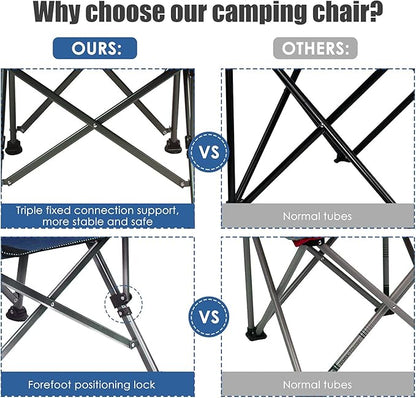 LEADALLWAY Folding Camping Chair Oversized Collapsible Camp Chair with Cup Holder and Removable Storage Bag, Heavy Duty Support 350 LBS, Portable Lawn Chair for Outdoor Camp, Picnic, Travel, Fishing