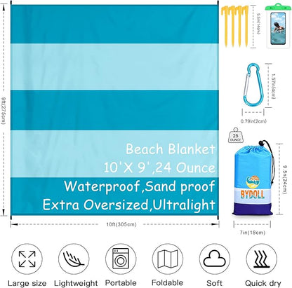 BYDOLL Beach Blanket 78''X81'' 4-7 Adults Oversized Lightweight Waterproof Sandproof Blanket for Beach Large Picnic Mat Travel Camping