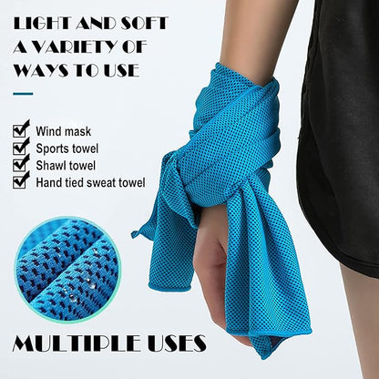 10 Pack Cooling Towels Bulk Microfiber Ice Towel Quick Dry Breathable Chilly Sweat Towel Stay Cool Towel for Neck Face Yoga Gym Workout Running Pilates Beach with Carabin Bag, 40x12'', Blue