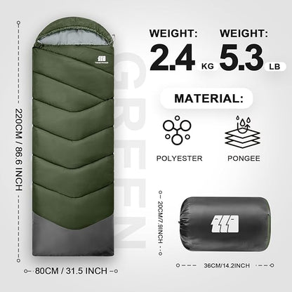 Sleeping Bags for Adults Cold Weather & Warm,Backpacking Camping Sleeping Bag for Tall Girls Boys,Lightweight,Compact,Waterproof Camping Gear for Traveling,Hiking,Hotel,Outdoor & Indoor