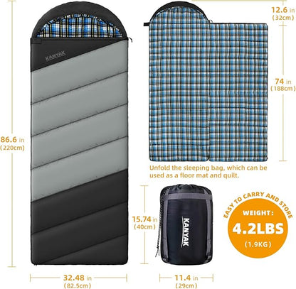 Cotton Flannel Liner Sleeping Bag for Adults Teens Kids, Cold Weather & Warm, 3 Seasons, Lightweight Compact Camping Essentials Equipment, Hiking, Outdoor, Travel