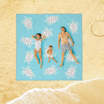 Beach Blanket Waterproof Sandproof Oversized, 10'X 9' Extra Large Beach Mat Fits Up to 10 People, Lightweight & Compact Polyester Picnic Blankets for Outdoor, Travel, Camping, Hiking-Baby Sea Turtle