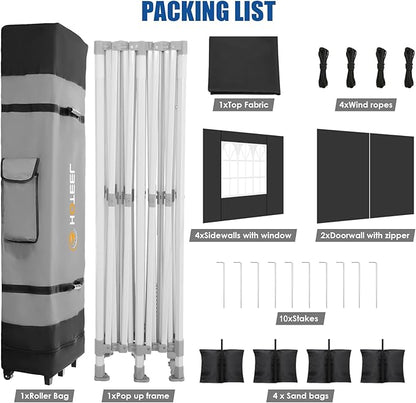 HOTEEL 13x26 Pop up Canopy Tent for Parties, Heavy Duty Easy Setup Tent with 6 Sidewalls, Outdoor Commercial Instant Gazebo for Wedding Event, with Roller Bag & Sand Bags, Black(Hexagonal Frame)