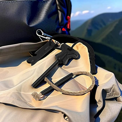 Flint and Steel Fire Starter Kit - Premium Ferro Rod and Magnesium Stick with Tinder Hemp Rope - Portable Fire Starter Survival Tool for Campfires/Camping/Bushcraft/Hiking and Emergency Rescue.