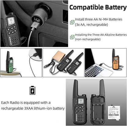 Walkie Talkies, Walkie Talkies for Adults Long Range MP25 Family Walkie Talkie with NOAA Weather Alerts Flashlight and Type-C Charging Cable for Camping Gear Hiking Trip(Black,Include Battery)