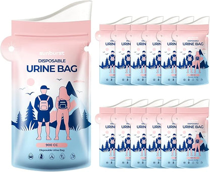 SUNBURST Disposable Urine Bag Pee Bags for Travel for Women and Men,12PCS Unisex Travel Urinal Bags,Portable Urinal Bag and Vomit Bags,Portable Toilet Bag for Travel,Camping,Pregnant,Patient, Kids