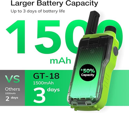 BAOFENG GT-18 Walkie Talkies for Kids Adult, License Free Long Range Rechargeable FRS Two Way Radio,1500mAh Battery, 22 Channels with Scan, Flashlight, VOX for Camping Hiking Family, 3 Pack