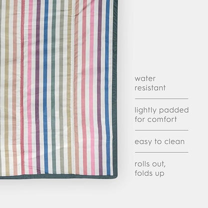 Little Unicorn 5'x7' Outdoor Family Picnic & Beach Blanket | Durable & Water-Resistant Fabric | Compact Fold & Easily Wipes Clean | Zipper Pocket (Chroma Rugby Stripe)