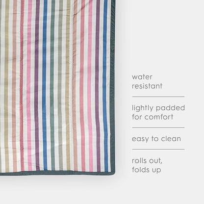 Little Unicorn 5'x7' Outdoor Family Picnic & Beach Blanket | Durable & Water-Resistant Fabric | Compact Fold & Easily Wipes Clean | Zipper Pocket (Chroma Rugby Stripe)