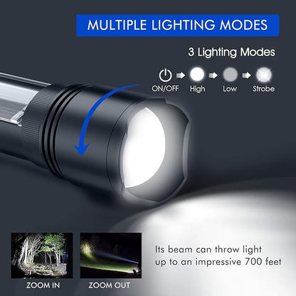 NPET T08-2 Solar Power Flashlight Car Flashlight USB Rechargeable Tactical Multi-Function Torch Emergency Tool (T08-2pack)