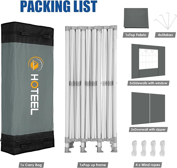 HOTEEL 10x30 Pop up Canopy Tent for Parties, Heavy Duty Easy Setup Tent with 8 Sidewalls, Outdoor Commercial Instant Gazebo for Wedding Event, with Portable Bag & Sand Bags, Grey(Hexagonal Frame)