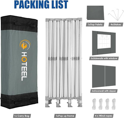 HOTEEL 10x30 Pop up Canopy Tent for Parties, Heavy Duty Easy Setup Tent with 8 Sidewalls, Outdoor Commercial Instant Gazebo for Wedding Event, with Portable Bag & Sand Bags, Grey(Hexagonal Frame)