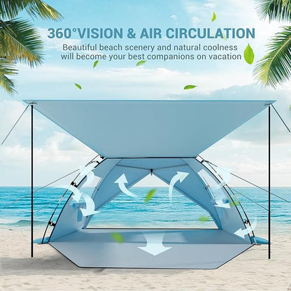 Elegear Beach Tent Sun Shelter with Canopy, 6-8 Person Beach Tent, Easy Setup UPF 50+ UV Protection Portable Lightweight Double Silver Coating Cabana Sun Shade Shelter - Sky Blue