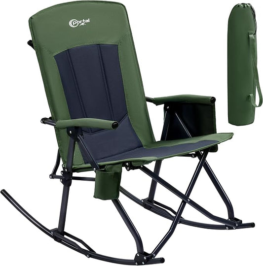 PORTAL Oversized Folding Rocking Camping Chair Portable Outdoor Rocker with High Back Hard Armrests Carry Bag, Supports 400 lbs