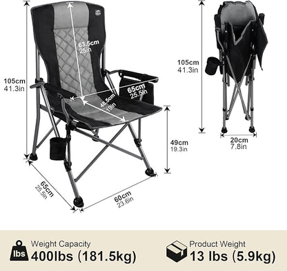 Folding Padded Camping Chair with Hard Armrest,Cup Holder,Heavy Duty for Adults,Paded Backrest,Portable Lawn Lightweight Outdoor Camp Chair,Support up to 400lbs