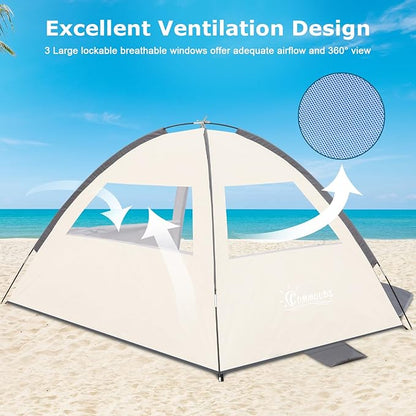 COMMOUDS Beach Tent Sun Shade for 3/4-5/6-7/8-10 Person, UPF 50+ Beach Sun Shelter Canopy Tent, Lightweight, Easy Set Up and Carry