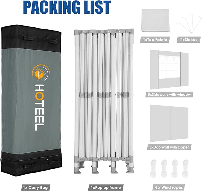 HOTEEL 10x30 Pop up Canopy Tent for Parties, Heavy Duty Easy Setup Tent with 8 Sidewalls, Outdoor Commercial Instant Gazebo for Wedding Event, with Portable Bag & Sand Bags, White(Hexagonal Frame)