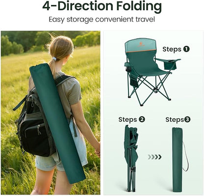 HIGH POINT SPORTS 2 Pack Portable Camping Chair for Adults, Folding Outdoor Camp Chair Lightweight Lawn Chairs Folding Collapsible Chair for Camping, Tailgates, Beach, Green, Support 225lbs
