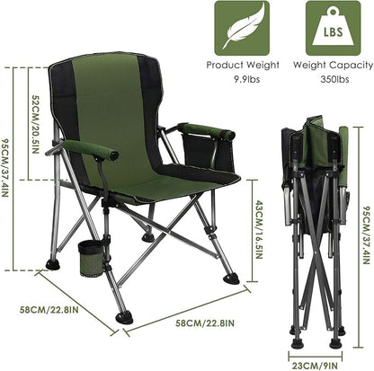 LEADALLWAY Folding Camping Chair Oversized Collapsible Camp Chair with Cup Holder and Removable Storage Bag, Heavy Duty Support 350 LBS, Portable Lawn Chair for Outdoor Camp, Picnic, Travel, Fishing