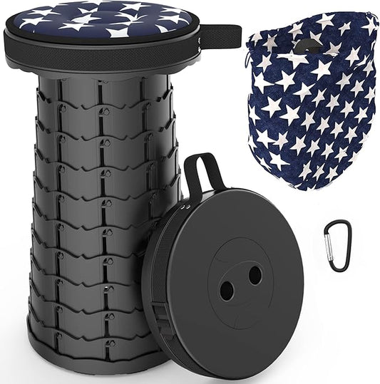 ALEVMOOM Upgraded Collapsible Stool with Cushion & Carry Bag, 500lbs Max Weight Portable Telescoping Stool, More Sturdy Lightweight Retractable Seat Folding Chair for Camping & Outdoors