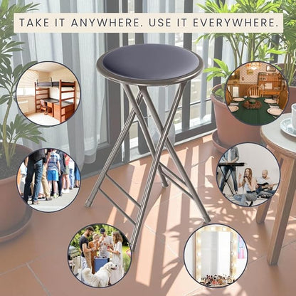 Lavish Home Folding Stool - Backless 24-Inch Stool with 225lb Capacity for Kitchen or Rec Room - Portable Indoor Counter Bar Stools (Gray)