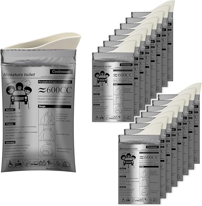 Coolrunner Disposable Urine Bags,8/12/20/24 Pack Camping Pee Bags, Disposable Urinals Vomit Bags for Travel Urinal Toilet Traffic Jam Emergency Portable Toilet Bee Bag for Men Women Kids Patient